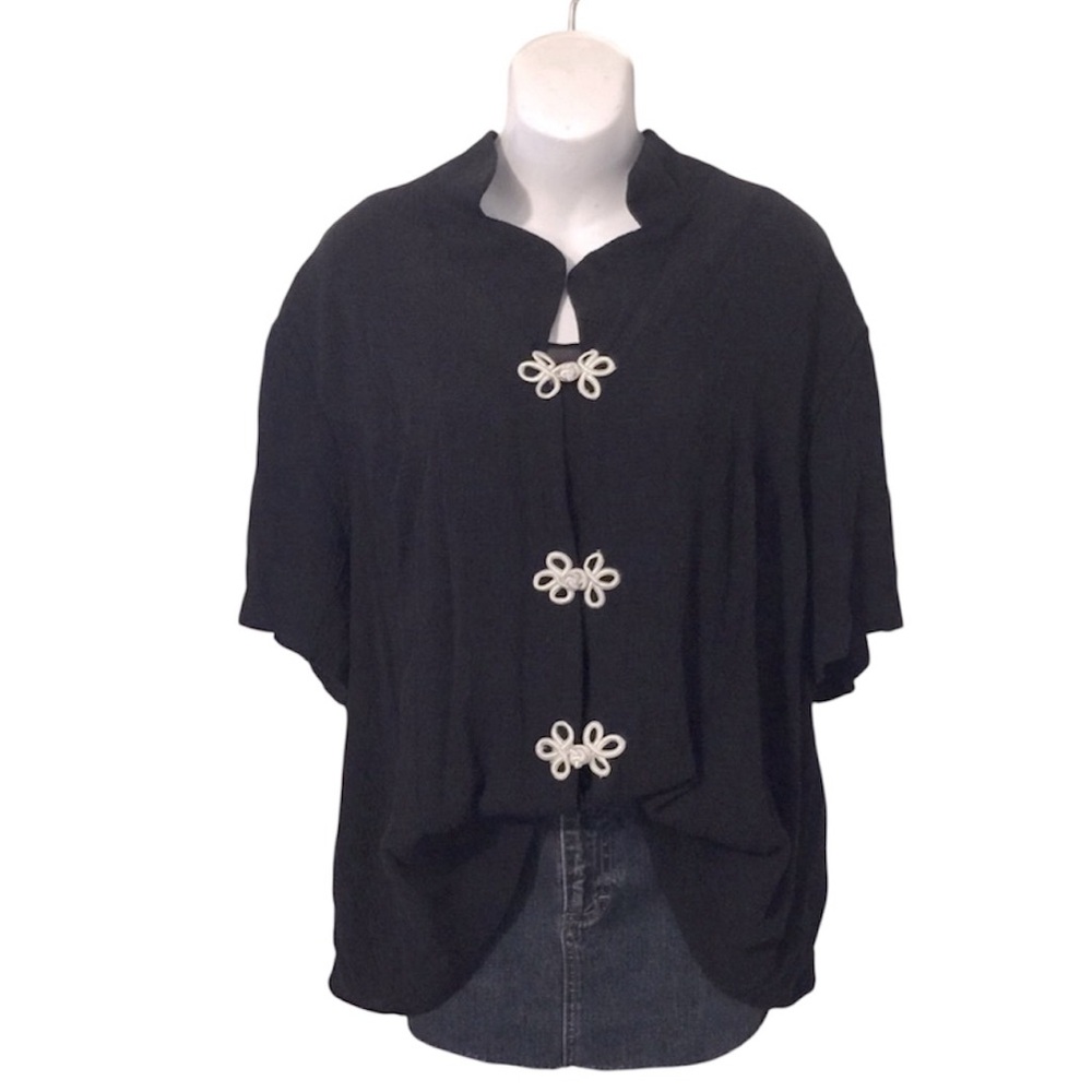 Sheri Martin New York Womans Black White Short Sleeve Loose Tunic Top Blouse XXL
